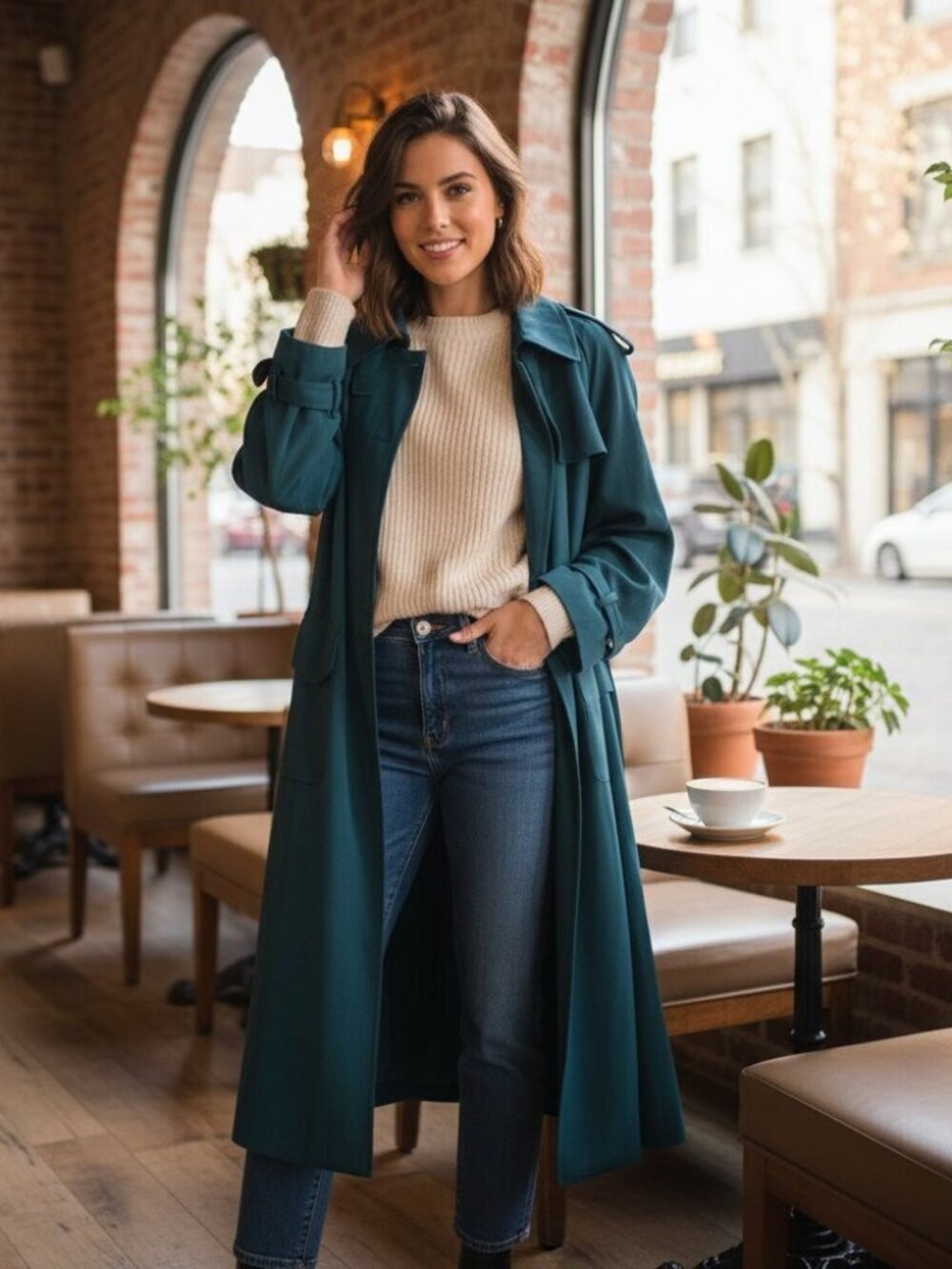 J.ING Jing Lightweight Belted Oversize Trench Coat Size M/L NWT Spring/Fall Teal
